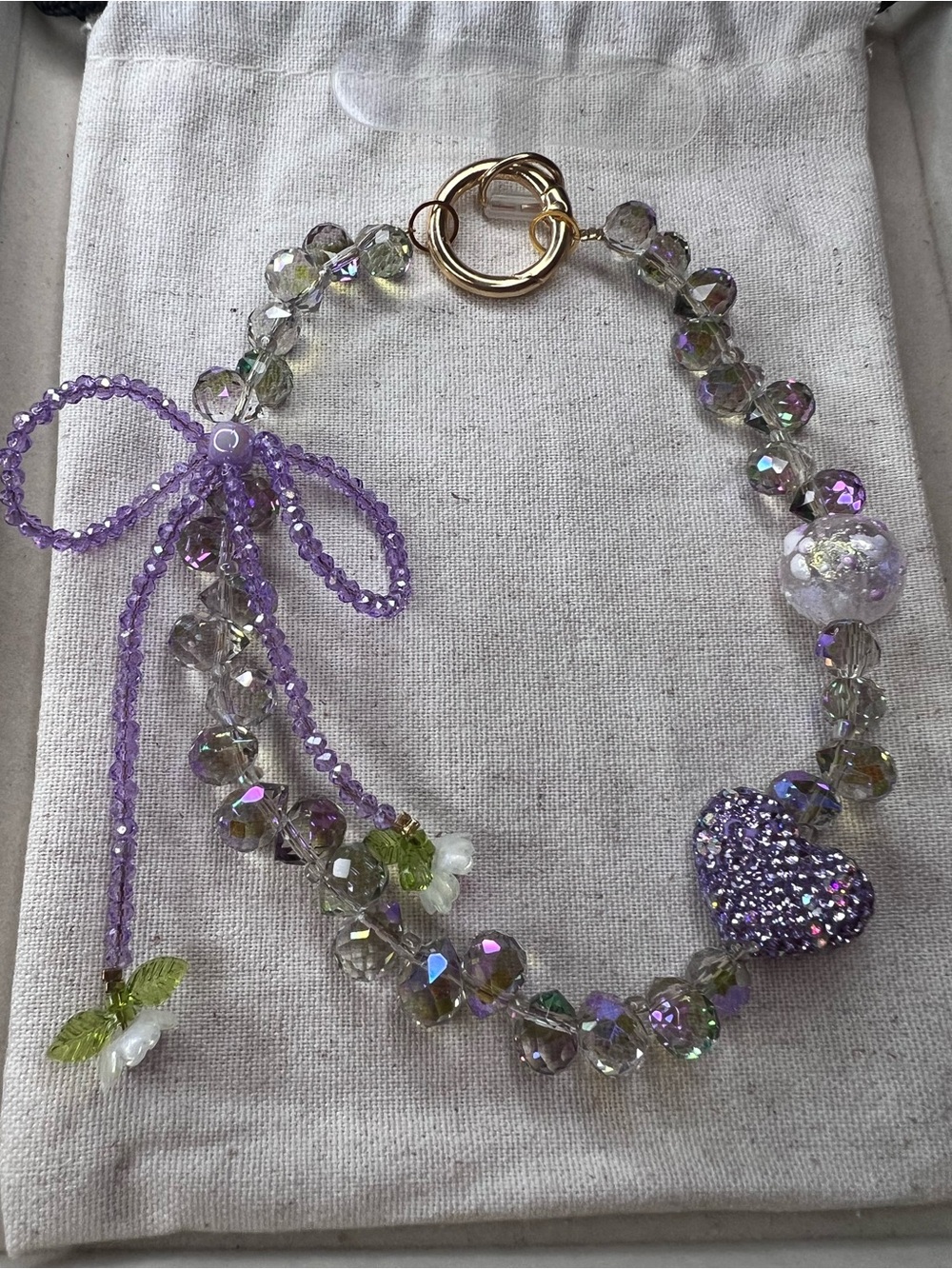 Purple Heart Crystal Phone Lanyard NWOT